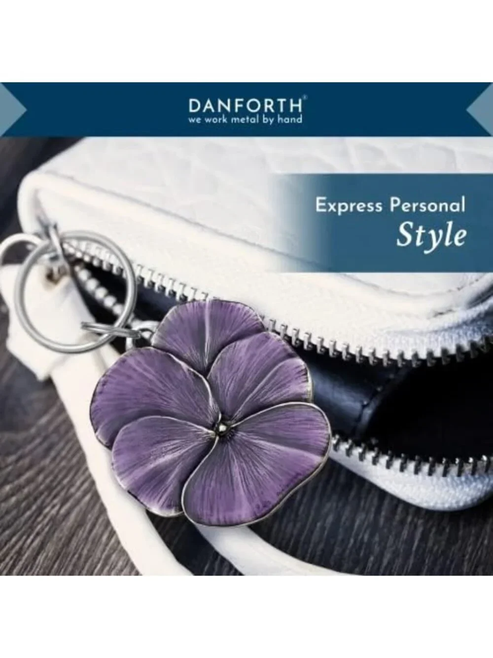 Handcrafted Pewter Purple Pansy Keychain | Unique Floral Keyring Gift